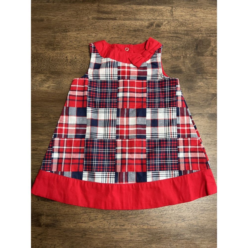 NEW Gymboree 0/3 M Red Blue Plaid Sleeveless Dress NWOT